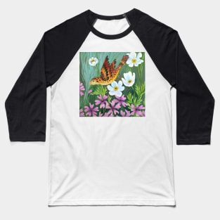 Bird in Anemones  Watercolor Illustration Baseball T-Shirt